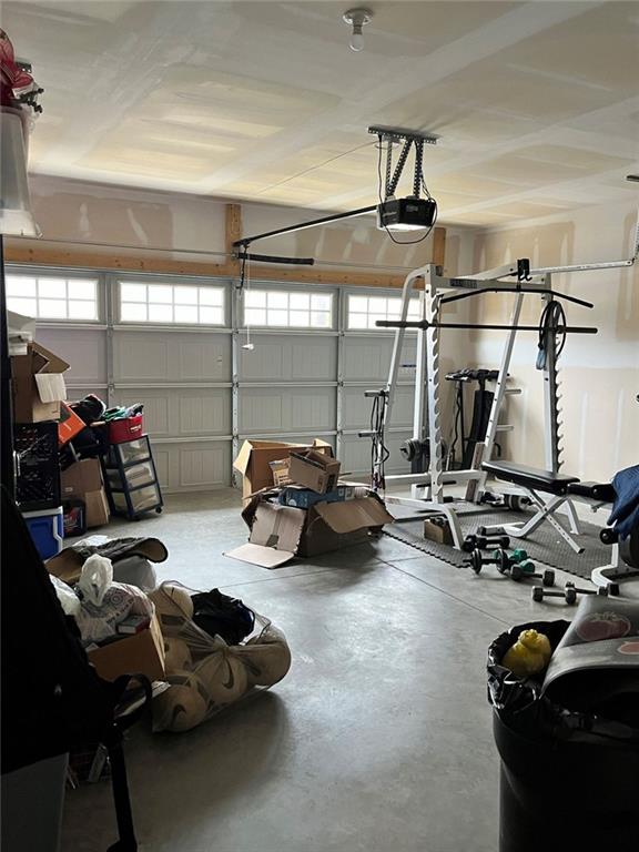 garage with a garage door opener