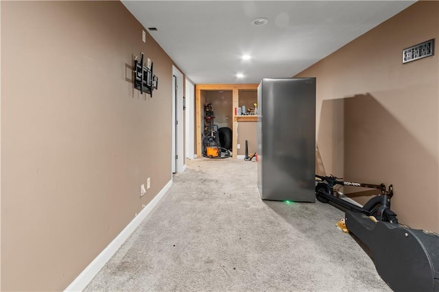 workout room with light carpet