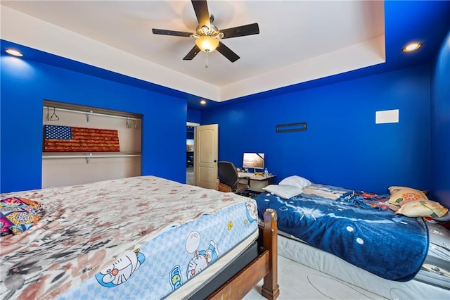 387 Lauren Marie Dr, Braselton, GA 30517 - bedroom with a raised ceiling, a ceiling fan, and recessed lighting