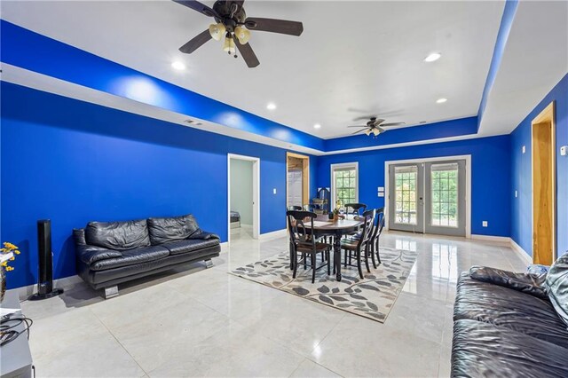 387 Lauren Marie Dr, Braselton, GA 30517 - dining area with a raised ceiling, ceiling fan, recessed lighting, and baseboards