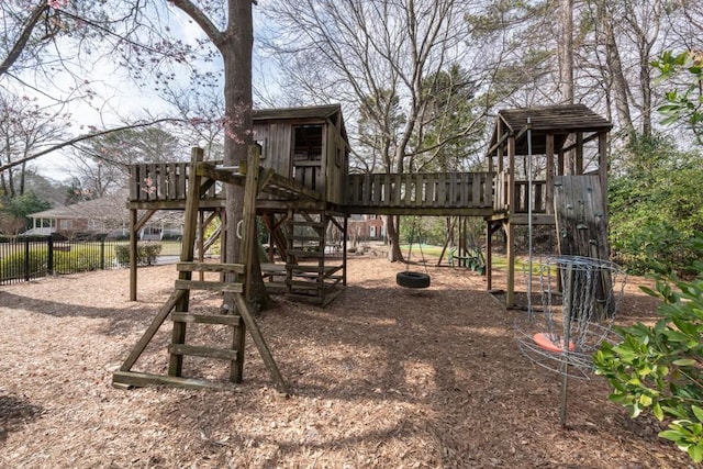 community jungle gym with fence