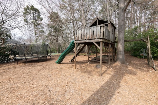 community jungle gym with a trampoline