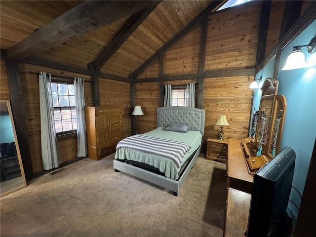 5834 Heardsville Rd, Cumming, GA 30028 - carpeted bedroom featuring multiple windows, wooden walls, and wooden ceiling