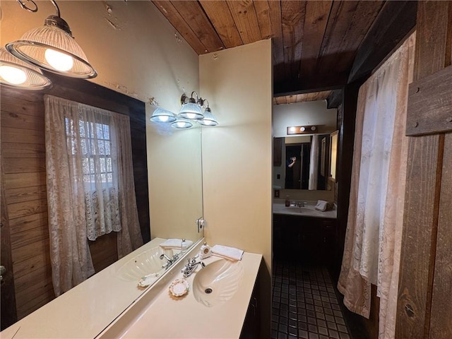 5834 Heardsville Rd, Cumming, GA 30028 - full bathroom featuring tile patterned flooring, wood ceiling, and vanity