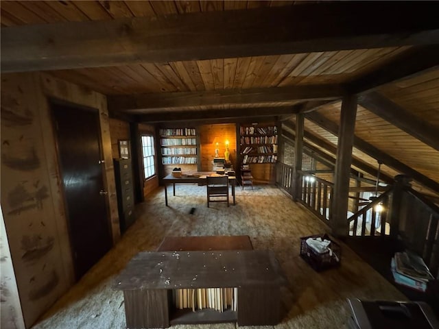 5834 Heardsville Rd, Cumming, GA 30028 - interior space with wood ceiling, beam ceiling, and wooden walls