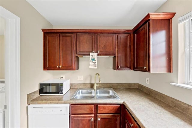 4701 Flat Shoals Rd Unit 37H, Union City, GA 30291 - kitchen with white appliances, a sink, light countertops, and dark brown cabinets