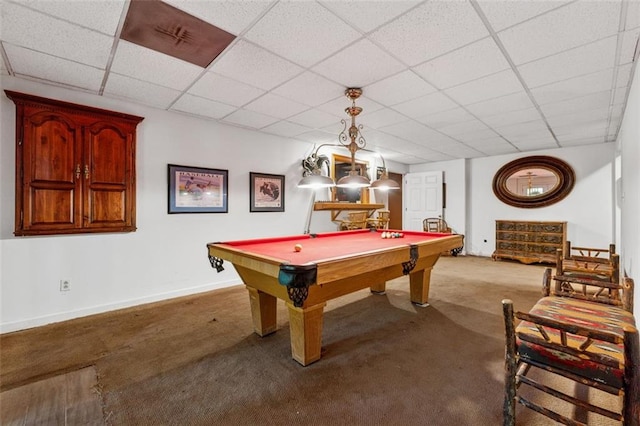 1042 Bailey Rd, Woodstock, GA 30188 - recreation room featuring carpet floors, pool table, and a drop ceiling