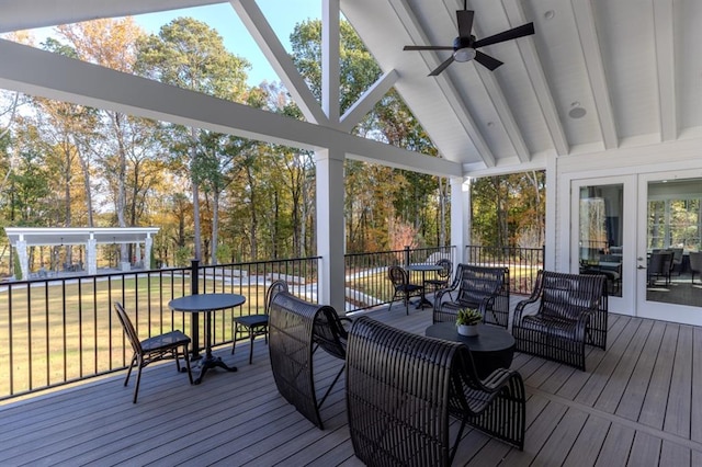 wooden deck with ceiling fan