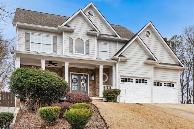 craftsman-style house featuring a garage and a porch