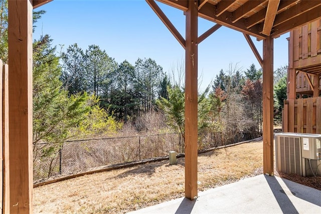 view of patio / terrace featuring a fenced backyard and central AC