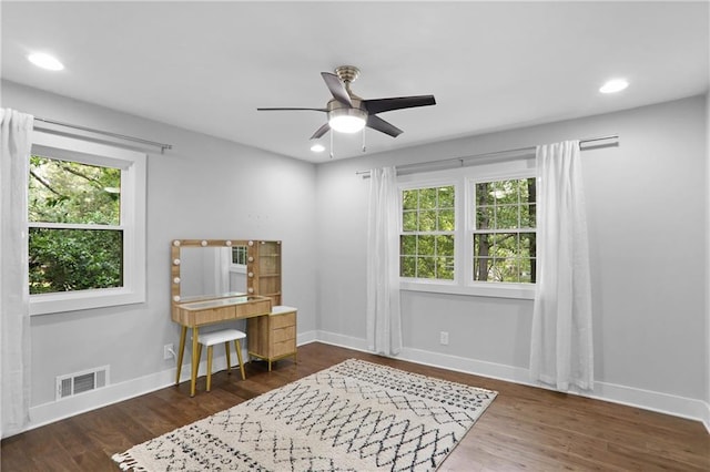 2445 Kings Point Dr, Dunwoody, GA 30338 - home office featuring ceiling fan, baseboards, wood finished floors, and recessed lighting