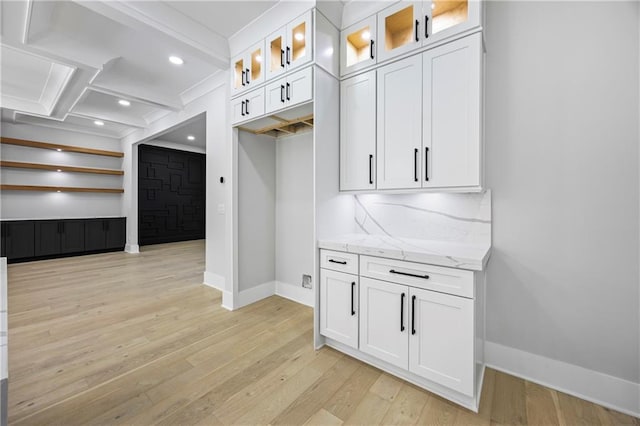 407 Thunder Rd, Buford, GA 30518 - mudroom with baseboards, light wood-type flooring, beamed ceiling, recessed lighting, and ornamental molding