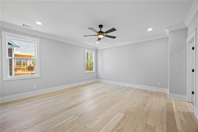 407 Thunder Rd, Buford, GA 30518 - unfurnished room featuring ornamental molding, light wood-style floors, a ceiling fan, recessed lighting, and baseboards