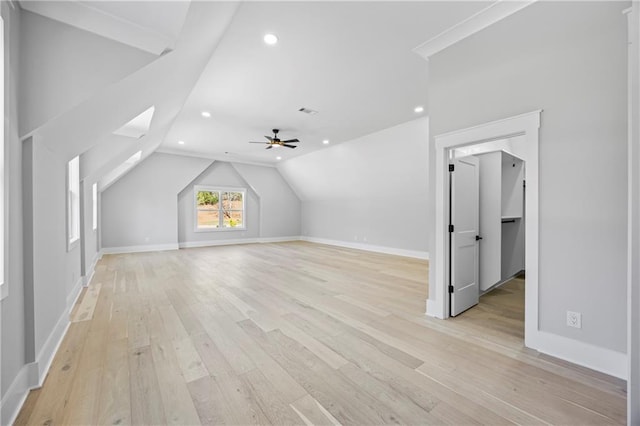 407 Thunder Rd, Buford, GA 30518 - bonus room with vaulted ceiling, light wood-style floors, a ceiling fan, baseboards, and recessed lighting