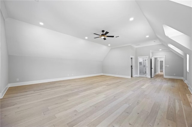 407 Thunder Rd, Buford, GA 30518 - bonus room with vaulted ceiling, recessed lighting, baseboards, ceiling fan, and light wood-type flooring
