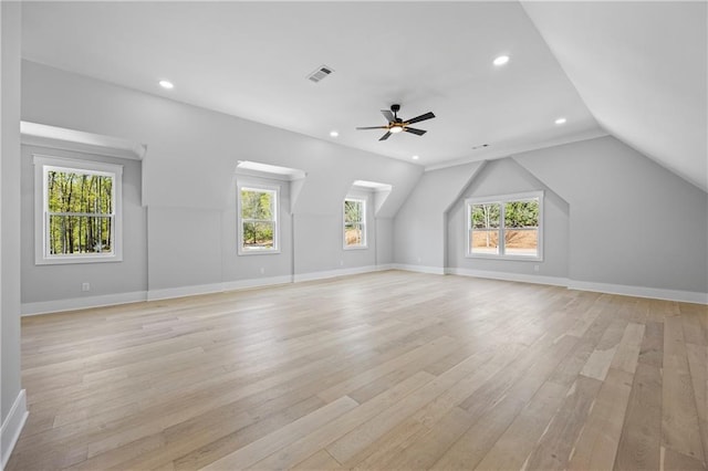 407 Thunder Rd, Buford, GA 30518 - bonus room with light wood finished floors, ceiling fan, lofted ceiling, recessed lighting, and baseboards