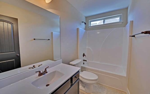 full bathroom featuring vanity, tile patterned flooring, toilet, and shower / bathing tub combination