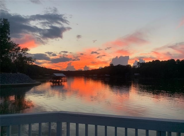 water view featuring a dock