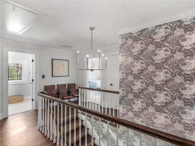 corridor featuring crown molding and wood-type flooring