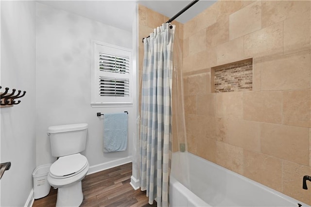 4250 Green Ridge Dr NE, Marietta, GA 30062 - full bath featuring shower / bath combination with curtain and wood finished floors