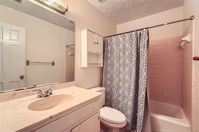 2867 Holly Oaks Dr, Marietta, GA 30062 - bathroom featuring a textured ceiling, vanity, and shower / bath combo with shower curtain