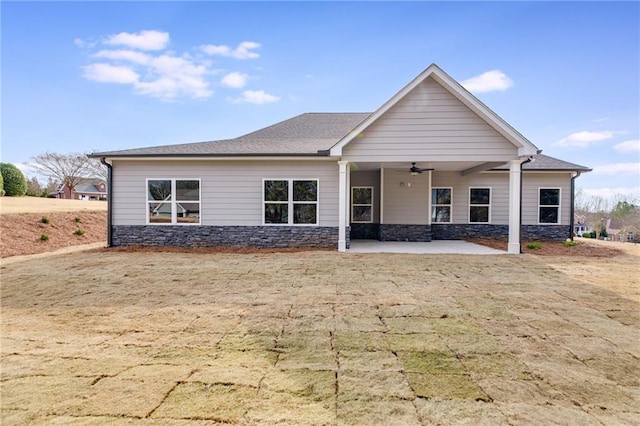 view of front of home featuring a patio area and ceiling fan