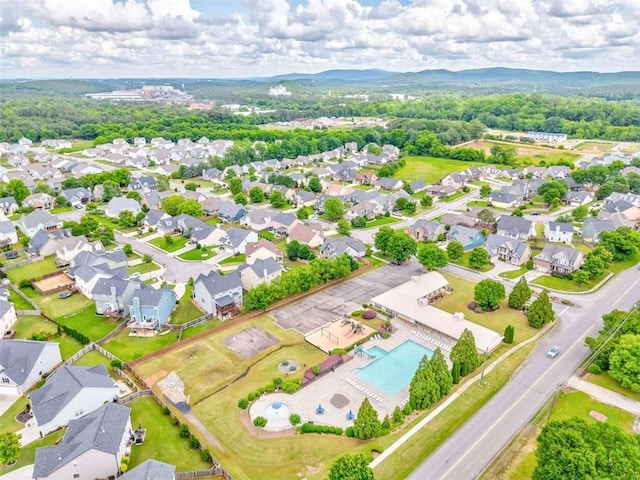 aerial view of a pool area
