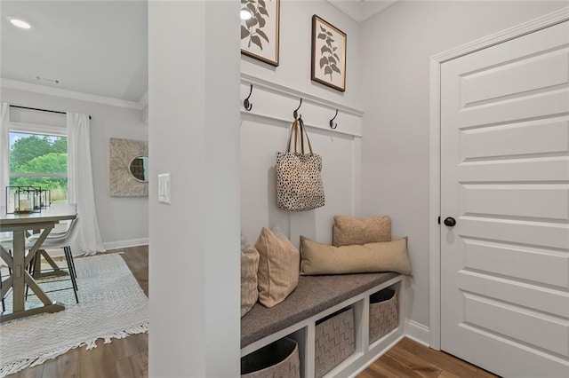 141 Wingate Dr, Auburn, GA 30680 - mudroom with crown molding and wood finished floors