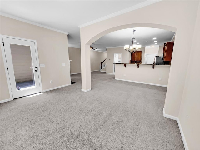 4206 Weavers White Ln Unit 17, Austell, GA 30106 - unfurnished living room with a notable chandelier, carpet, and crown molding