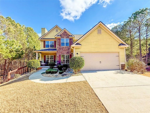 craftsman inspired home featuring a garage