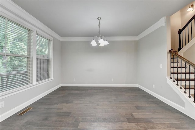 4232 Perimeter Park E Unit 110, Atlanta, GA 30341 - unfurnished room with a chandelier, crown molding, stairway, and dark wood-style floors