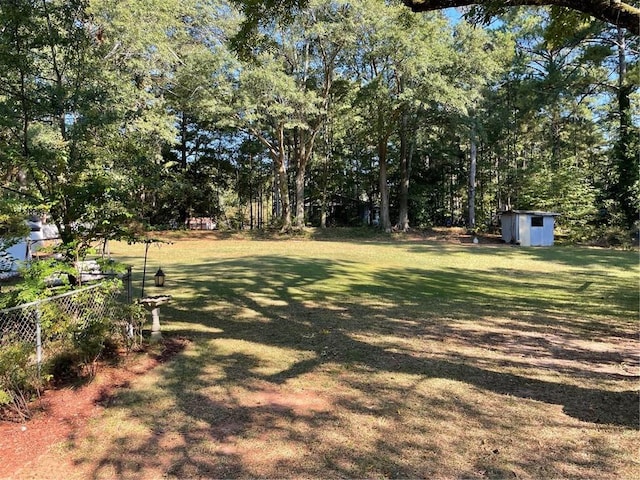 view of yard with a storage shed