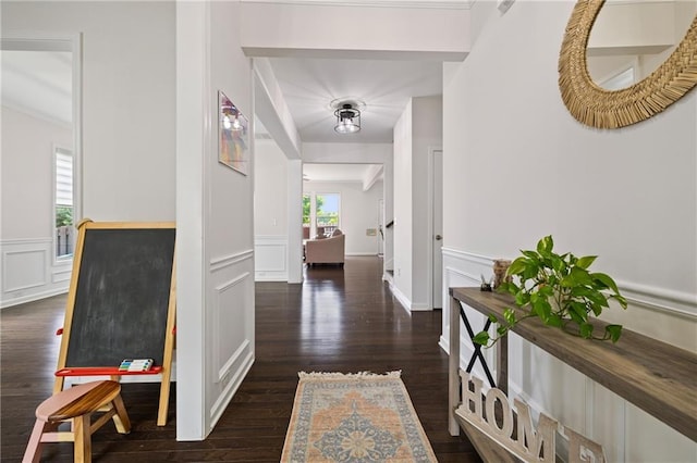 1998 Lakeview Bend Way, Buford, GA 30519 - hall with wood finished floors, wainscoting, and a decorative wall