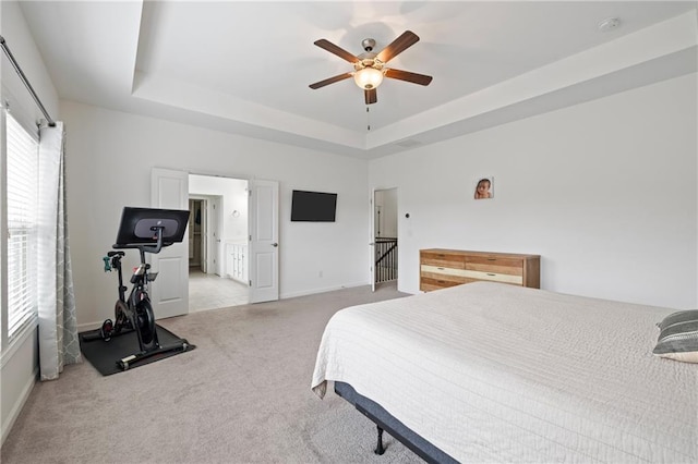 1998 Lakeview Bend Way, Buford, GA 30519 - bedroom with carpet flooring, a raised ceiling, and a ceiling fan