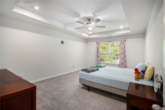 2517 Hedgeway Cir, Kennesaw, GA 30144 - bedroom featuring a raised ceiling, carpet, baseboards, and ceiling fan
