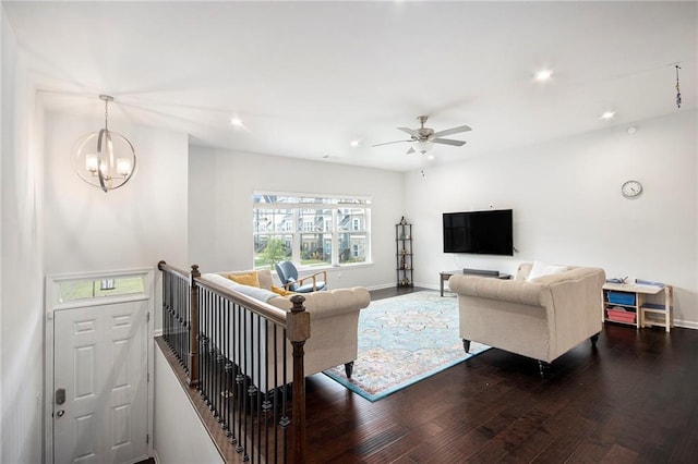 2517 Hedgeway Cir, Kennesaw, GA 30144 - living area featuring wood finished floors, a ceiling fan, recessed lighting, and baseboards