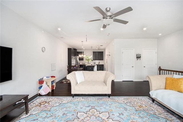 2517 Hedgeway Cir, Kennesaw, GA 30144 - living room with a ceiling fan, wood finished floors, baseboards, and recessed lighting
