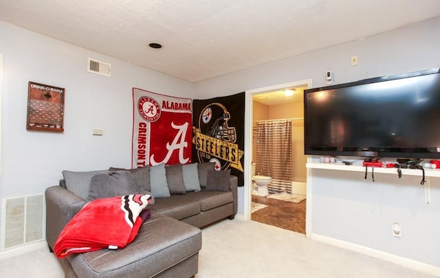 carpeted living area with visible vents