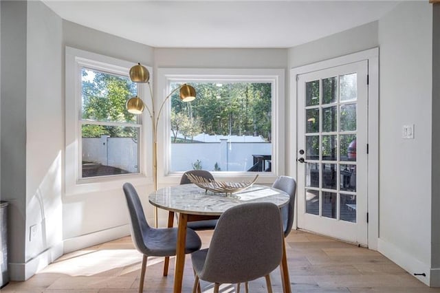 dining room featuring light hardwood / wood-style floors and a healthy amount of sunlight