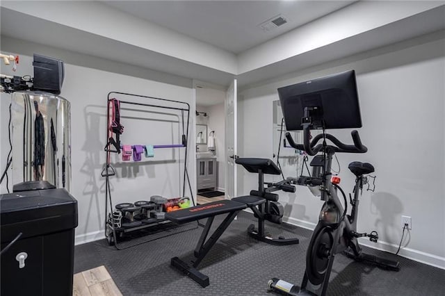 workout room featuring hardwood / wood-style flooring