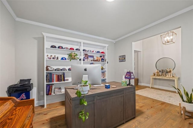 726 Swilling Rd, Eastanollee, GA 30538 - home office featuring ornamental molding, light wood-style floors, and baseboards