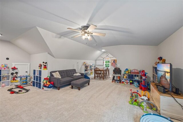 726 Swilling Rd, Eastanollee, GA 30538 - game room with carpet flooring, lofted ceiling, and ceiling fan