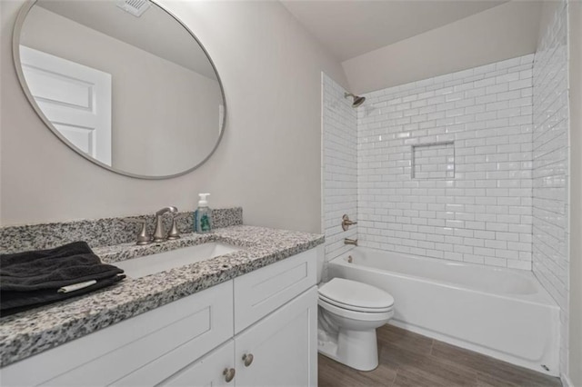 726 Swilling Rd, Eastanollee, GA 30538 - bathroom featuring wood finished floors, toilet, vanity, and shower / bath combination
