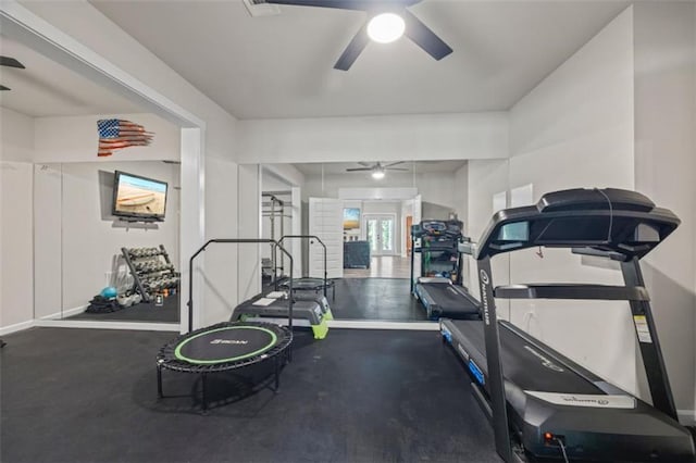 726 Swilling Rd, Eastanollee, GA 30538 - workout area with a ceiling fan and baseboards