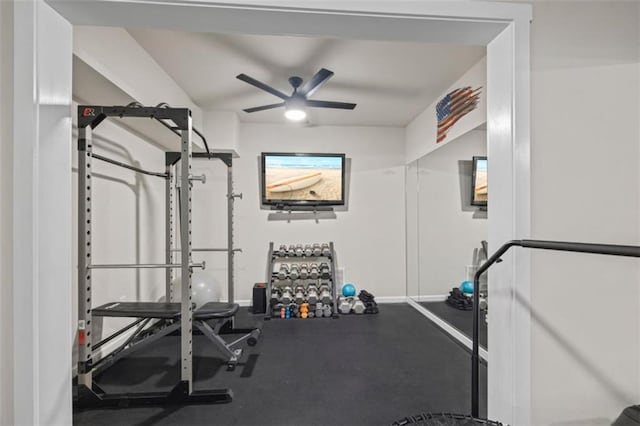 726 Swilling Rd, Eastanollee, GA 30538 - workout area with a ceiling fan and baseboards