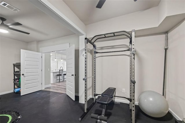 726 Swilling Rd, Eastanollee, GA 30538 - workout room with a ceiling fan and baseboards