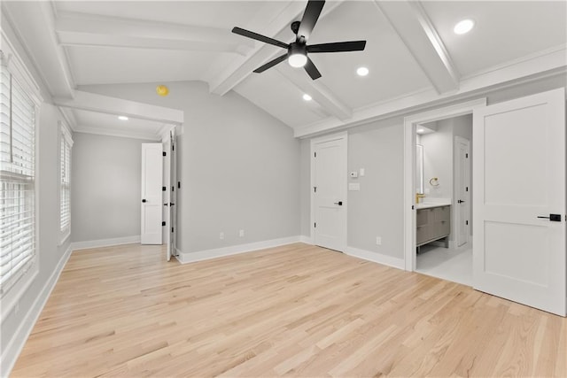 3932 Boston Common St, Suwanee, GA 30024 - unfurnished bedroom featuring light wood-style flooring, recessed lighting, baseboards, connected bathroom, and ceiling fan
