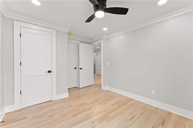 3932 Boston Common St, Suwanee, GA 30024 - unfurnished bedroom featuring crown molding, recessed lighting, light wood-style flooring, baseboards, and a ceiling fan