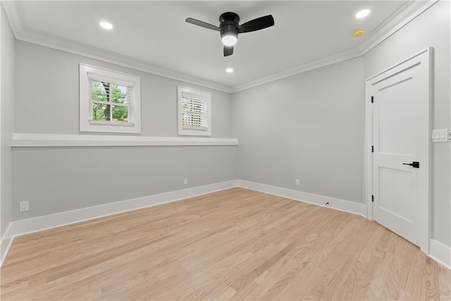 3932 Boston Common St, Suwanee, GA 30024 - spare room with crown molding, a ceiling fan, wood finished floors, recessed lighting, and baseboards