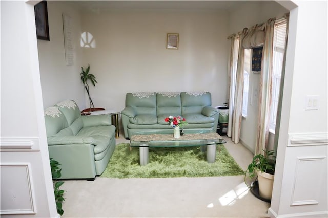 living room with carpet flooring